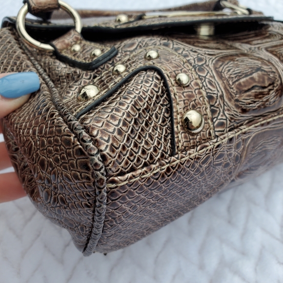 GUESS Portocall Mini Brown Alligator Embossed Baguette Handbag - Picture 5 of 16